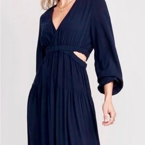 Size M - Old Navy brand - Navy crepe waist/defined side-cutout maxi dress.